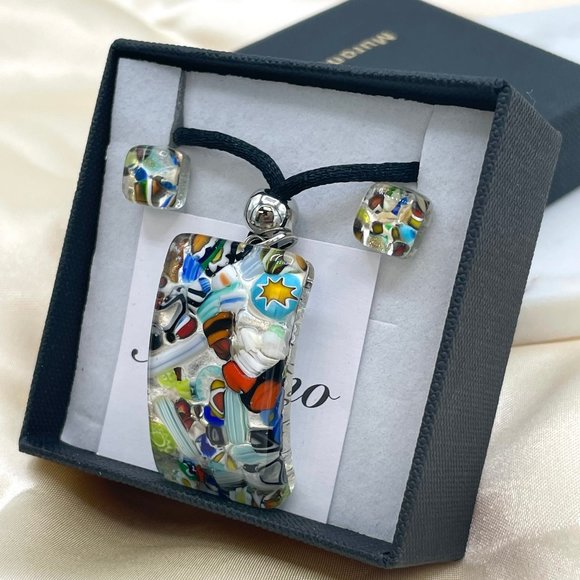 Italian Murano Glass set Necklace and Stud Earrings in Sterling Silver - Picture 2 of 6